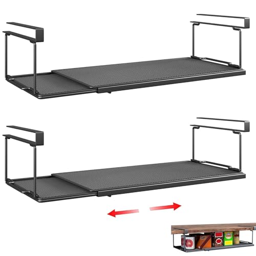 HASTHIP® Retractable Under Cabinet Shelf 2 Pack Expandable 38-70cm Metal Hanging Storage Rack For Kitchen Organization, Holds Seasoning Jars, Plates & More, Space-Saving Slide-In Design, Modern