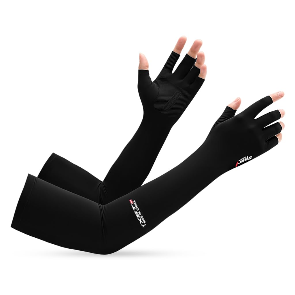 HASTHIP® Guantes de Protección Solar UPF 50+ para Hombre y Mujer, Guantes Transpirables de Seda Helada con Pantalla Táctil, Antideslizantes, Dedos Abiertos, Ideales para Conducir, Ciclismo y