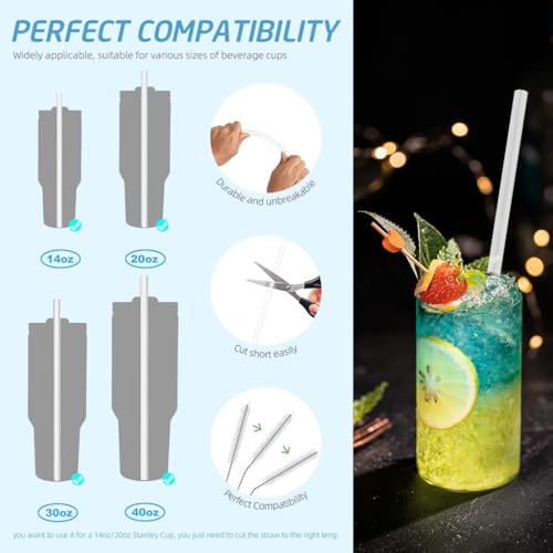 HASTHIP® 4 Pack Reusable Food PE Straw Set Replacement Straws for 40 oz Simple Modern Tumbler with Handle Cleaning Brush Cup Accessories Frosted White 2 PCS