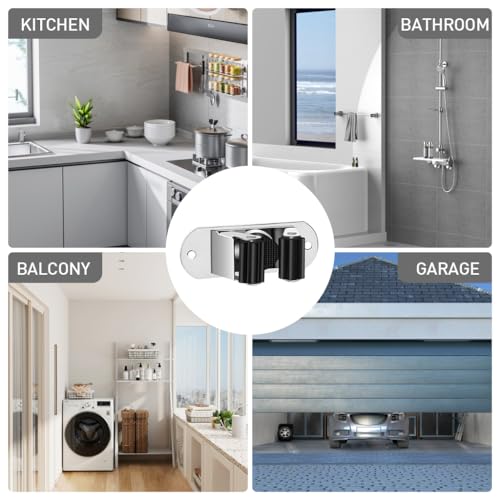 HASTHIP® 4Pcs Broom Holder Wall Mounted, Mop Holder for Wall, Wiper Holder for Bathroom, Stainless Steel Nail-free Wall Broom Holder Rack for Mop, Broom Long Handle Cleaning Tool