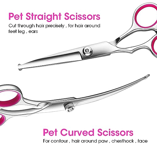HASTHIP® Pet Grooming Scissors Set 5 in 1 Stainless Steel Pet Trimmer Kit