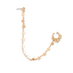 HASTHIP® Anillo de Nariz y Pendientes de Clip Estilo Bohemio para Mujer,Joyas Doradas con Cristales,Perlas y Cadena Estrella Accesorio Sin Perforación para Oreja Nariz