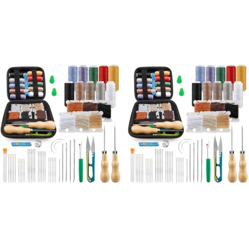HASTHIP® 118PCS Leather Sewing Kit Leather Needles for Hand Sewing Heavy Duty Upholstery Repair Waxed Thread Large-Eye Stitching for Carseat Backpack Carpet Boots Shoes Sofa