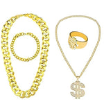 HASTHIP® 80s 90s Hip Hop Costume Kit for Boys & Girls, Gold Chain Rapper Accessories Set with Dollar Sign Cap, CZ Grillz Teeth, Dress Up Outfit for Kids Birthday Party Halloween Cosplay