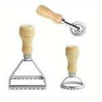 HASTHIP Ravioli Stamp Maker Cutter Set of 3 with Wooden Handle and Fluted Edge for Pasta | Food‑Grade Stainless Steel