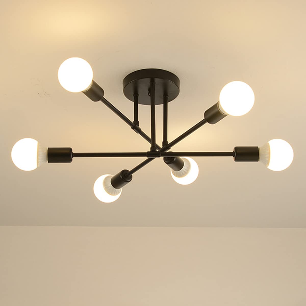 HASTHIP® Lámpara Colgante de 6 Luces para Salón,Luminaria Moderna de Metal,Candelabro Techo Industrial Compatible con Bombilla E27 (Sin Bombilla Eléctrica con Cable)