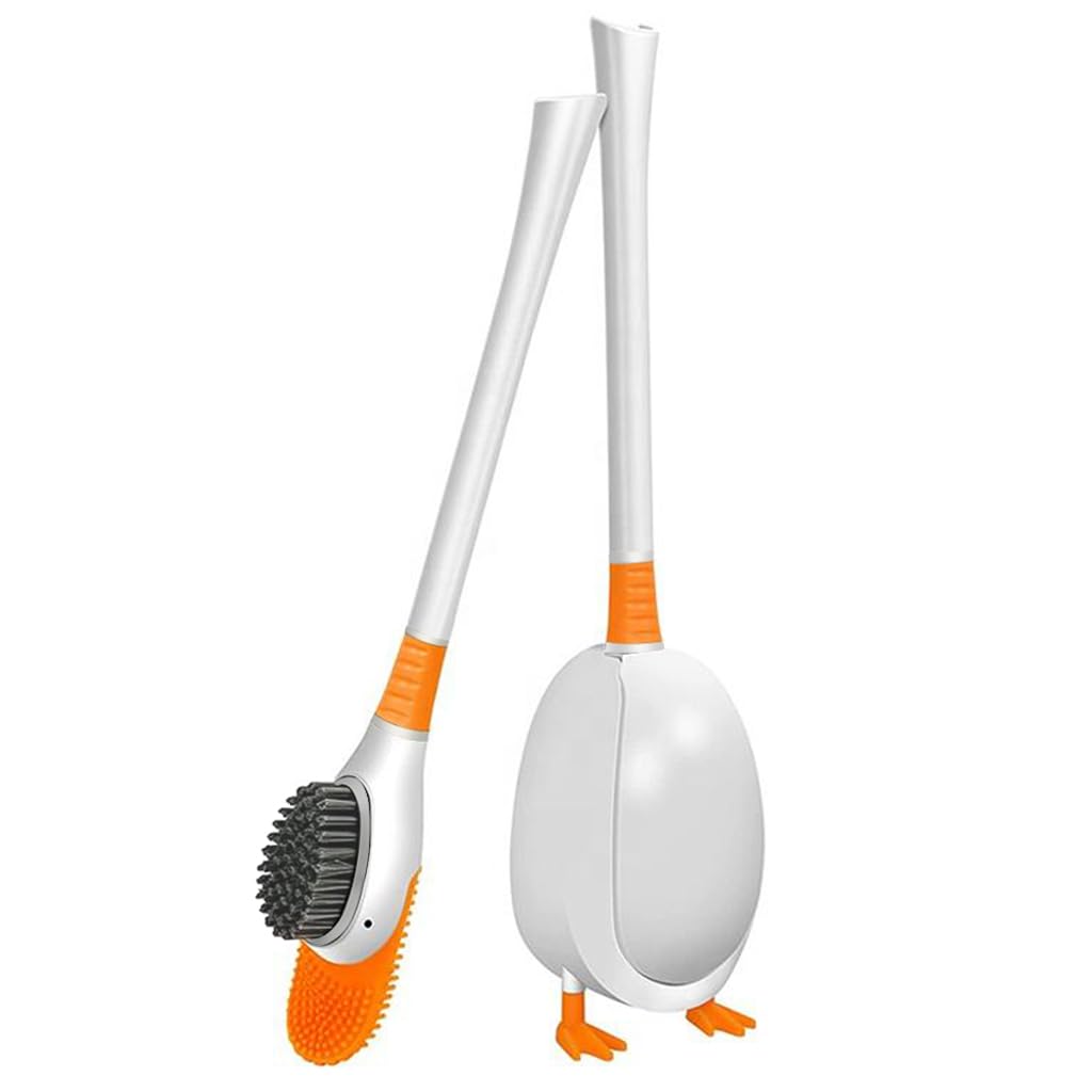HASTHIP Diving Duck Toilet Brush for Bathroom Cleaning with 360° Flexible Silicone Head | Wall Mounted Drip Slot Holder