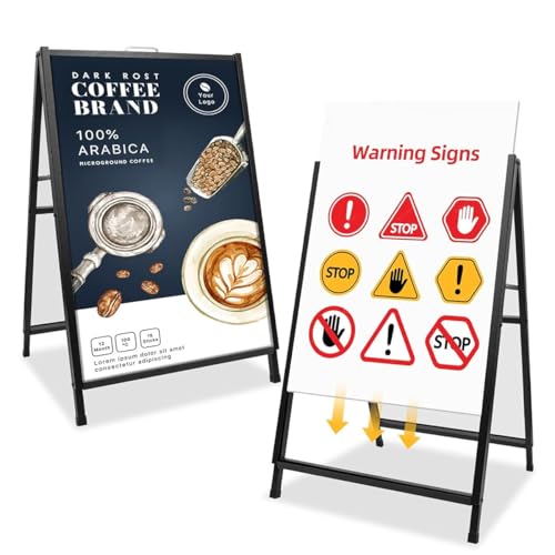 HASTHIP® 23.6x27.5 Inch Heavy Duty Metal Floor Sign Display Stand, Double-Sided & Folding with Handle, Versatile & Portable Standalone Holder for Shop, Restaurant, Events and Indoor/Outdoor Use