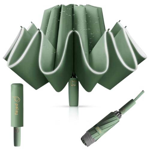 HASTHIP® Auto Open Close Travel Umbrella, 50'' Extra Large Compact Folding Windproof Umbrella with Reflective Strip, 10 Dual Ribs Reinforced, UPF 50+ UV Sun & Rain Protection for Men Women