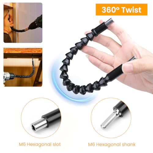 HASTHIP® 14-Piece Drill Bit Extension Kit With 90° & 105° Adapters, Angled Bits And Bendable Drill Bit Set, Flexible 11.6-Inch Extender, 10 High-Speed Steel Bits, For Tight Spaces & Versatile Repairs