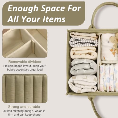 HASTHIP® BabyCaddy Baby Diaper Caddy Organizer, Portable Nursery Storage Basket with 3 Compartments, Soft Felt Handbag, Large Capacity Diaper Bag for Baby Essentials, Travel & Home Nursery Organizer,