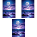 HASTHIP® DIY 5D Diamond Painting Art Kit Dreamy Beach Purple Moonlit Night Beginner for Home Decor No Frame Wall 12 x 16 Inch 3 PCS