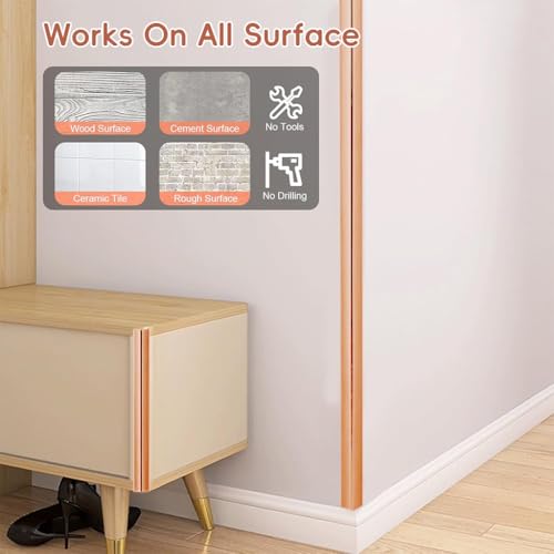 HASTHIP® 1 Roll Rose Gold Wall Molding Trim Apply in Table Edge Door Frame Baseboard Corner Guards Caulk Strip 9.84ft x 0.78in 3PCS