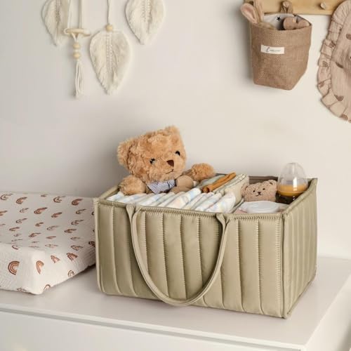 HASTHIP® BabyCaddy Baby Diaper Caddy Organizer, Portable Nursery Storage Basket with 3 Compartments, Soft Felt Handbag, Large Capacity Diaper Bag for Baby Essentials, Travel & Home Nursery Organizer,