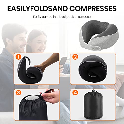 HASTHIP® Travel Neck Pillow,Memory Foam U-Shape Cushion,Adjustable Ergonomic Support for Head and Neck Foldable Airplane Pillow for Sleeping Portable Office Nap
