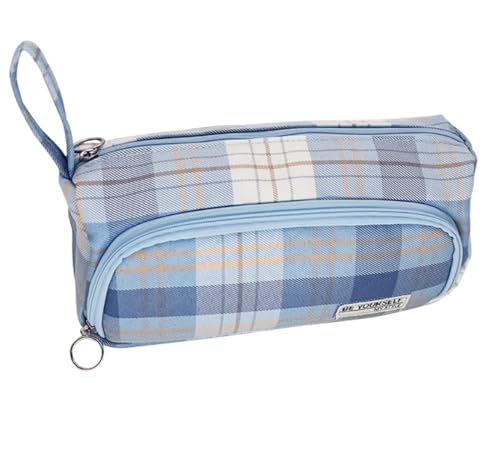 HASTHIP® Pencil Box Boys Large Canvas Pencil Pouch, Multi-Compartment Geometry Case for Girls, Zippered Stationery Organizer Bag for School