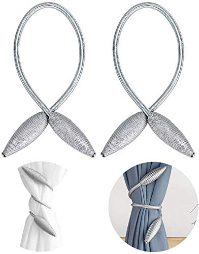 HASTHIP Curtain Tiebacks for Living Room and Bedroom with Strong Magnet 48cm Grey | Woven Polyester Design