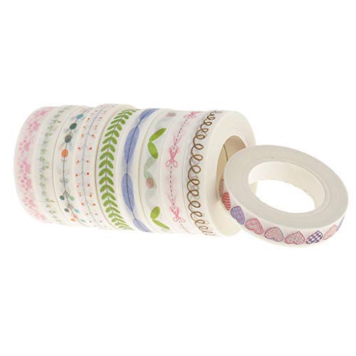 10 Pieces Flower Washi Tape Masking Tape Adhesive Decorative Tape Sticker for Scrapbooking