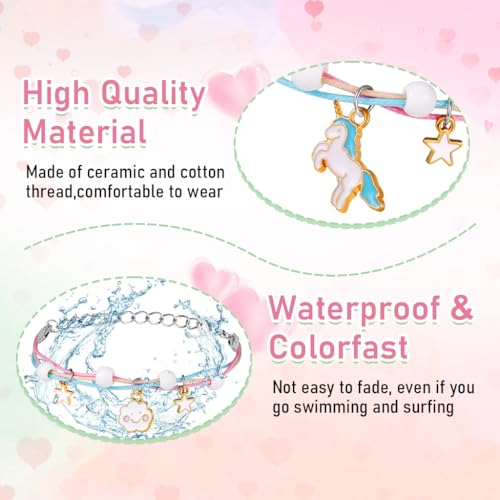 HASTHIP® 6pcs Friendship Bracelet for Girls, Cartoon Enamel Pendent Bracelets for Kids Set, Fashion Best Friend Bracelet, Handmade Braided Color Rope Bracelet Jewelry Gift for Girls Students