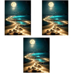 HASTHIP® DIY 5D Diamond Painting Art Kit Dreamy Beach Moonlit Night Beginner for Home Decor No Frame Wall 12 x 16 Inch 3 PCS