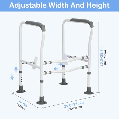 HASTHIP® Toilet Safety Rail,Adjustable Height & Width,Carbon Steel Bathroom Safety Frame with Suction Cup No Drill Toilet Support for Seniors Elderly & Disabled Handicap Grab Bar Assist Rails