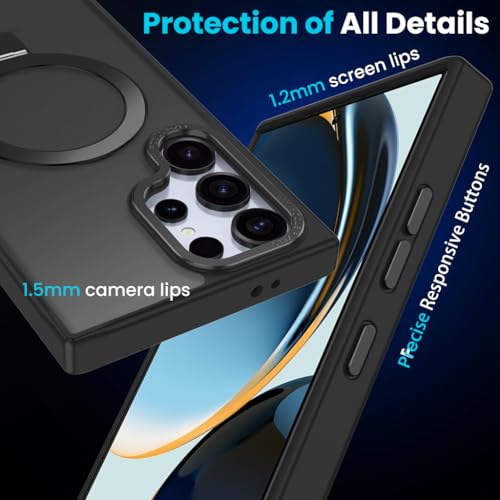 HASTHIP® Compatible with Samsung Galaxy Matte Phone Case for Samsung Galaxy S25 Ultra 2 in 1 TPU Bumper Case with Folding Magnetic Ring Grip Phone Stand Support Wireless Charging