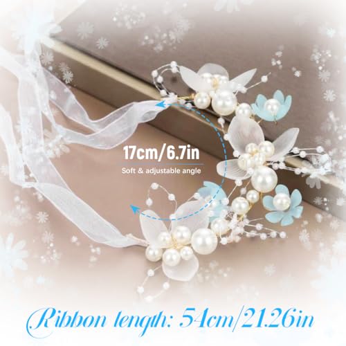 HASTHIP® Pearl Tiara for Girls Kids 2-5 Years Old, Flowers Crown for Girls, Ribbon Hairband Crowns for Girls, Princess Flower Tiara Wedding Hair Accessories for Girls Toddlers Birthday, Party