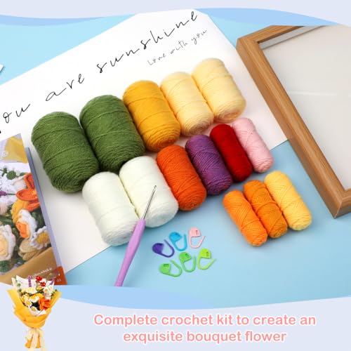 HASTHIP® DIY Crochet Kit for Adults Rose Flower Bouquet, Complete Yarn Crochet Set with Hooks, Step-by-Step Tutorial, Craft Gift for Women & Girls, Handmade Flowers Home Decor