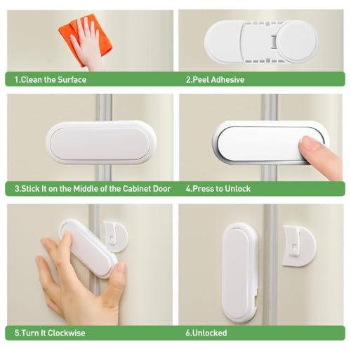 HASTHIP® 6Pcs Drawer Lock for Baby Safety Cabinet Locks Safety Latch Designed Rotatable Fridge Locks Child Proof Self Adhesive Baby Proofing Safety for Cabinet, Wardrobe, Cupboard, Door