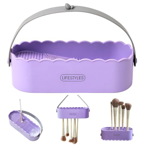 HASTHIP® Makeup Brush Cleaner Basket,Double-Sided Multifunctional Silicone Makeup Brush Cleaning Box & Drying Rack,Organizer for Deep Cleansing and Air Drying Brushes