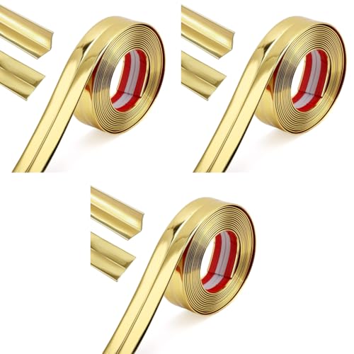 HASTHIP® 1 Roll Golden Wall Molding Trim Corner Guards Caulk Strip Apply Table Edge Door Frame Baseboard for Protection Decoration 9.84ft x 0.78in 3 PCS