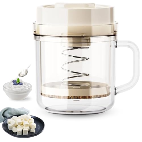 HASTHIP® Paneer Maker with Strainer and Lid, Spring Loaded Yogurt Press, Reusable BPA-Free Hung Curd Filter Cup with Handle, Homemade Cheese and Yogurt Maker