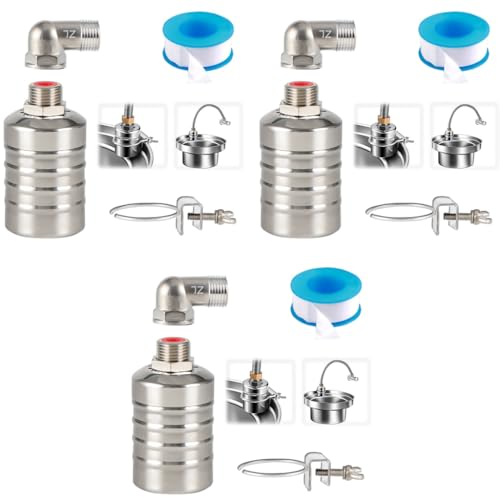 HASTHIP® 1/2 to 3/4 Inch Float Valve for Water Tank 304 Stainless Steel Fully Automatic Water Level Control Controller for Pool Livestock Troughs 3PCS