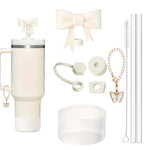 HASTHIP® For Stanley Cup Accessories & Charm Kit Set of 9Pcs Fashion Straw Accessories Kit Cute Bow Straw Cap, 2 Straight Straws, Cleaning Brush, Butterfly Handle Charm, Cup Bottom Sleeve