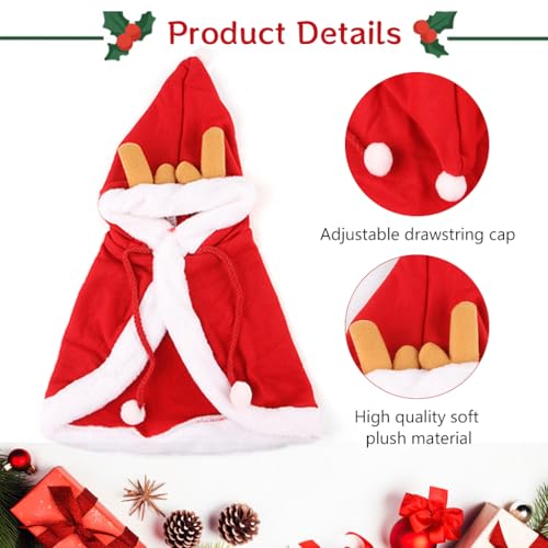 HASTHIP® Christmas Hat & Scarf, Chrismat Cat Clothes for Cat Warm Cloak, Dress Up Costume Chrismat Red Elk Cloak Adjustable Drawstring Hat for Photogaphy Prop Christmas Party - Neck 46CM