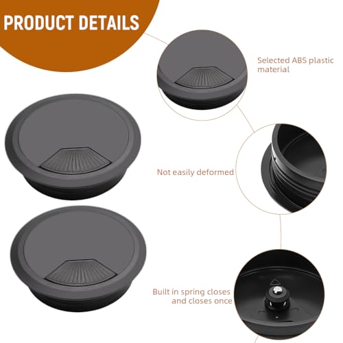HASTHIP® Serplex 6 Pack 2 Inch Round Desk Grommets, Flip-Top Cable Organizer, Multi-Purpose Decorative Grommet Cover for Office Desk Wire Management, Power Cord Hole Covers