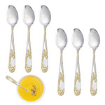 HASTHIP® 6Pcs Kitchen Spoons and Knives Set 8'' Stainless Steel Spoons Soup Spoon Elegant Embossed Handle Design Kitchen Flatware Cutlery Set Family Spoon Set Home Gift, Elegant Embossed Handle Design