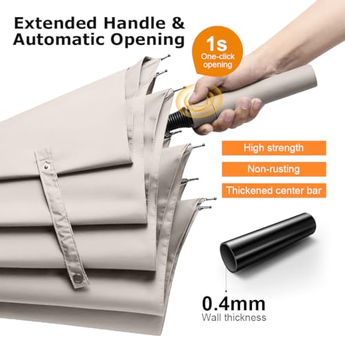 HASTHIP® Large Golf Umbrella for Men Women, 52 Inch Canopy Windproof Rain Sun UV Protection, Oxford Fabric Straight Handle Auto Open Stick Umbrella for Outdoor Travel Commute (Beige)