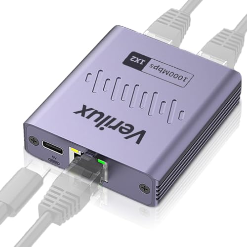 HASTHIP® 1000Mbps RJ45 Gigabit Ethernet Switch, 2-Port Network Splitter, Unmanaged Plug & Play Adapter, LAN Cable Extender, Compatible with PC, Router, TV Box, Game Console, Internet Connector