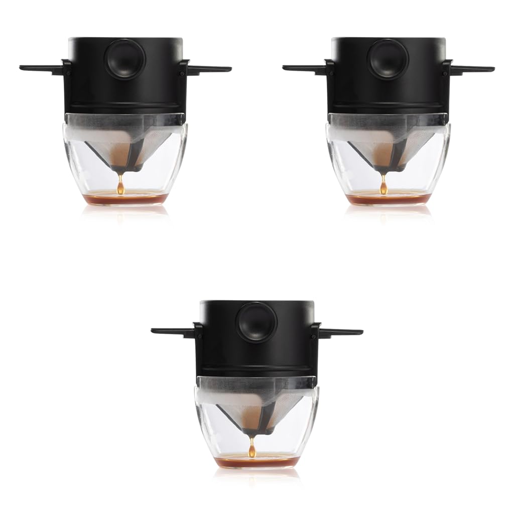 HASTHIP Filter Coffee Maker with Double Mesh Bottom Cup Stainless Steel Dripper 3 PCS