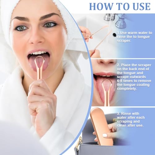 HASTHIP® Tongue Scrapers Set of 3Pcs Tongue Cleaning Scrapers for Kids Adults Stainless Steel Tongue Scrapers with Travel Case Oral Cleaning Tongue Scrapers