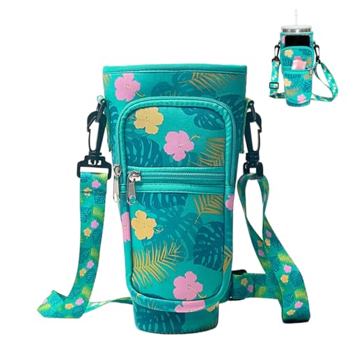 HASTHIP® Bottle Carrier Bag for Stanley Tumbler, Fashion Print Water Bottle Sling Bag with Phone Pocket, Neoprene Water Bottle Holder Pouch with Detachable Shoulder Strap