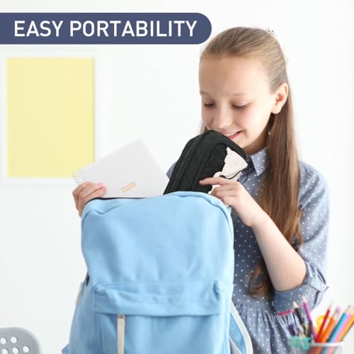 HASTHIP® Pencil Case for Students, 3-Layer Zipper Pouch Large Capacity Stationery Organizer, Soft Fabric Multi-Compartment Bag for School Boys and Girls, 21x13x10cm