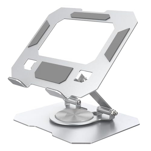 HASTHIP® Tablet Stand Holder 4.7-12.9 Inch, Adjustable Foldable 360° Rotatable Desktop Riser for iPad, Android, Huawei, Surface & Tablets, Ergonomic Anti-Slip Aluminum Cooling Base for Office, Silver