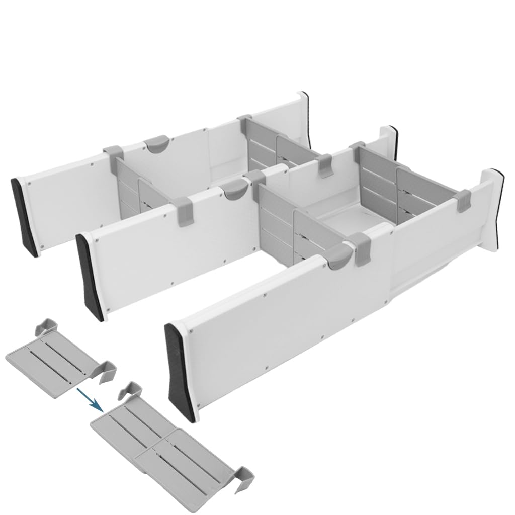 HASTHIP Expandable Drawer Dividers for Kitchen and Wardrobe Organization with Anti-Slip Pads | Adjustable 11.1–17.3 in ABS Set