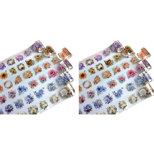 HASTHIP® 6 Rolls Floral DIY Scrapbooking Decorative Tapes Washi Tape Stickers PET Transparent Aesthetic Sticker for Journal Making Art Craft 2PCS