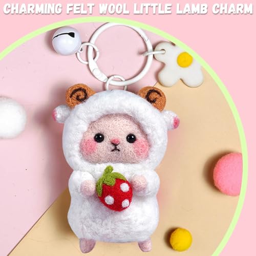 HASTHIP® Needle Felt Wool Craft Kit for Beginners, DIY Handmade Felt Keychain Set - Make Strawberry & Lamb Bag Charms, Complete Needle Felting Kit with Tools & Step-by-Step Guide, Creative Gift for Kids & Adults
