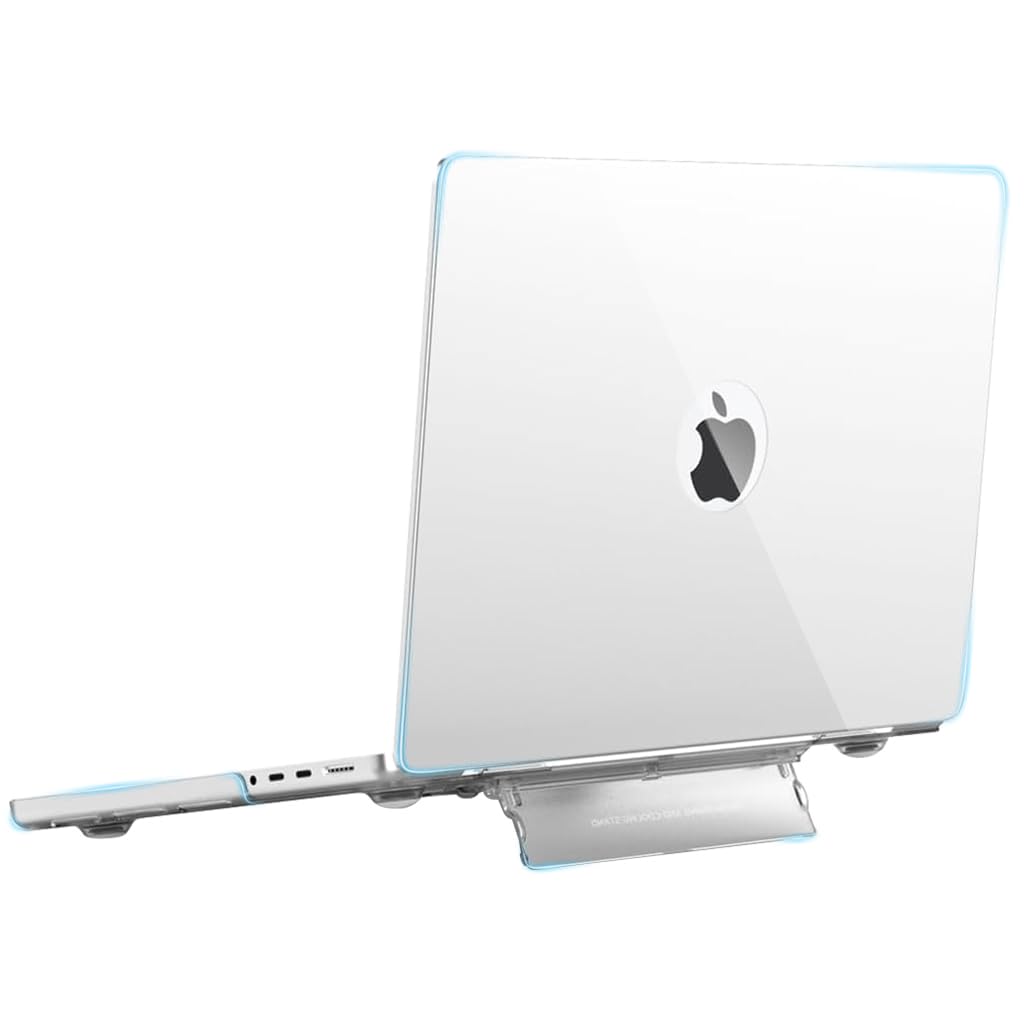 Laptop Case for MacBook M3 A2918 A2992 / M2 A2779 / M1 A2442 Pro/Max Sleek Transparent 2 in 1 Laptop Case with Intergrated Folding Rising Stand Universal Laptop Case for MacBook Pro 14 inch