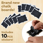 HASTHIP® 10Pcs Small Chalkboard Sign with Wooden Stands, 2 Designs, Fancy Wooden Frame Writable Mini Chalkboard Displaying Boards with 10 Replacement Writing Stickers, 10x7.5cm