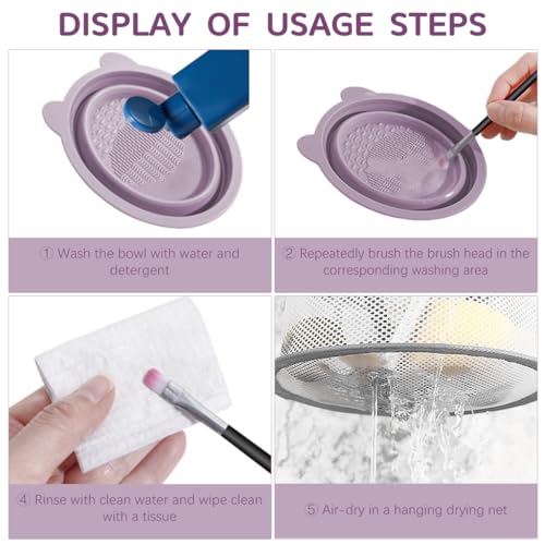 HASTHIP® YourBrand Makeup Brush Cleaner Mat & Foldable Silicone Cleaning Bowl, Hanging Drying Net for Brushes, Sponges & Cosmetic Tools, Portable Washing Scrubber, Travel Makeup Brush Cleaning Set